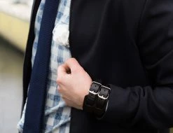 Collin Rowe Wide Raw Black Leather Cuff Bracelet -MEN'S BRACELETS Sales Store billed 2 3 1