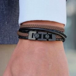 Lucleon Roy | Black & Brown Leather & Stainless Steel Wrap Bracelet -MEN'S BRACELETS Sales Store black brown roy leather bracelet 1 1