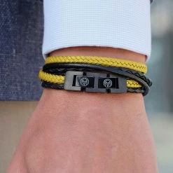 Lucleon Roy | Black & Yellow Leather & Stainless Steel Wrap Bracelet -MEN'S BRACELETS Sales Store black yellow roy leather bracelet 2