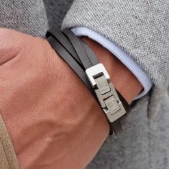 Lucleon Black Leather & Stainless Steel Double Wrap Bracelet -MEN'S BRACELETS Sales Store black bracelet 1