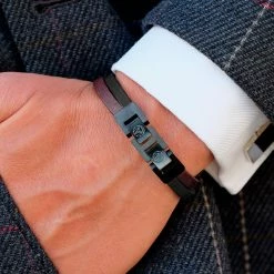 Lucleon Roy | Dark & Black Leather & Steel Single Strap Bracelet -MEN'S BRACELETS Sales Store black bracelet 2 1