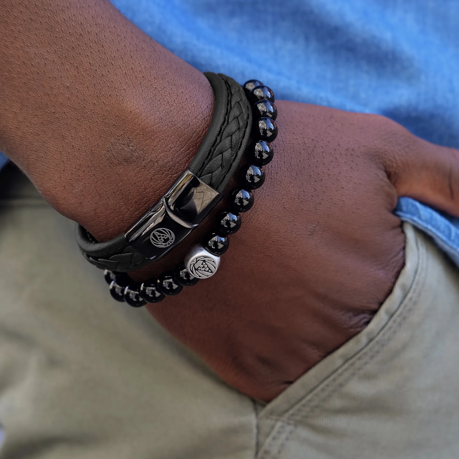 Lucleon All Black Braided Leather & Stainless Steel Bracelet 4 Lucleon All Black Braided Leather & Stainless Steel Bracelet - Image 4