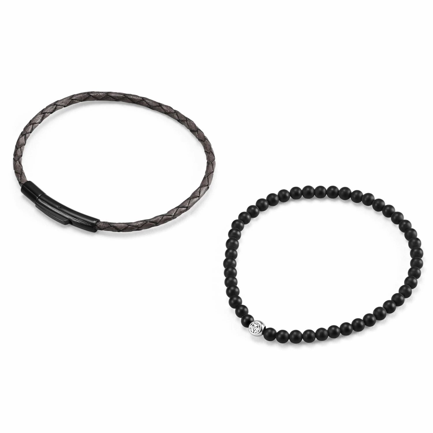 Lucleon Grey Leather & Matte Black Stone Bracelet Set 2 Lucleon Grey Leather & Matte Black Stone Bracelet Set - Image 2