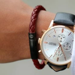 Lucleon Bordeaux & Black Braided Leather Cord Bracelet -MEN'S BRACELETS Sales Store bordeaux bracelet