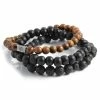 Lucleon Black Lava Rock & Natural Wooden Bracelet Set