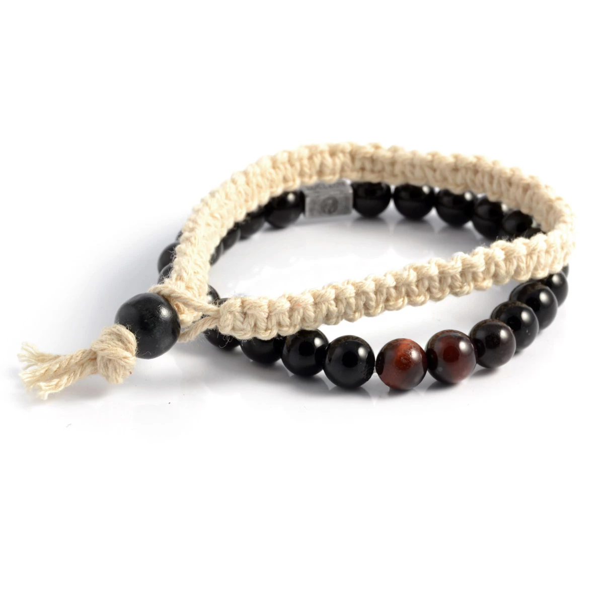 Lucleon Brown & Black Natural Stones & White Cotton Bracelet Set 1 Lucleon Brown & Black Natural Stones & White Cotton Bracelet Set