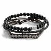 Lucleon Black Natural Stone, Leather & Steel Bracelet Set
