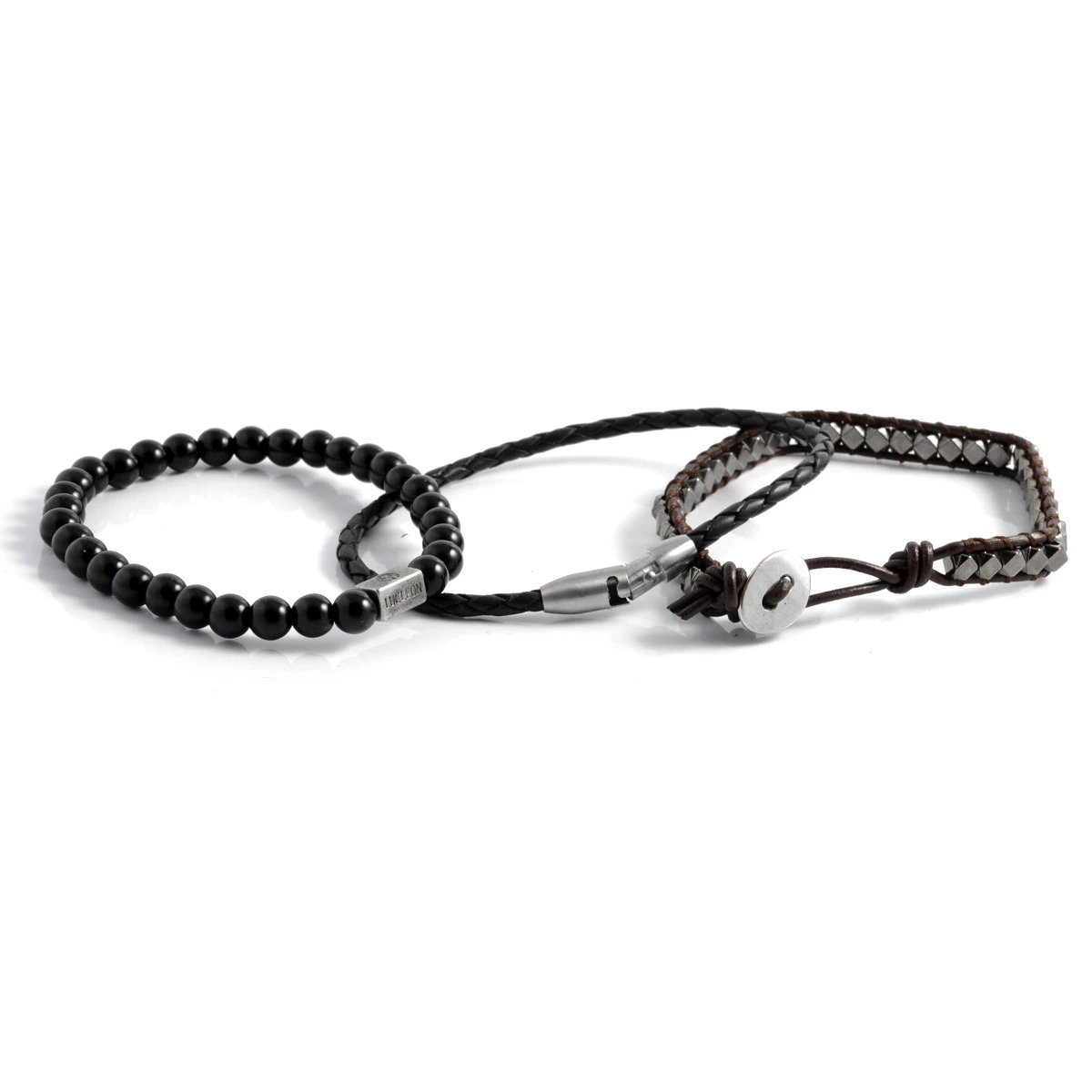 Lucleon Black Natural Stone, Leather & Steel Bracelet Set 2 Lucleon Black Natural Stone, Leather & Steel Bracelet Set - Image 2