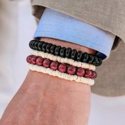 Lucleon Miro | Red Natural Wood & White Coconut Bracelet Set -MEN'S BRACELETS Sales Store bracelet 13