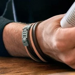 Lucleon Light Brown Leather & Stainless Steel Double Wrap Bracelet -MEN'S BRACELETS Sales Store bracelet 16