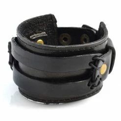 Collin Rowe Black & Gold-Tone Leather Wide Wrap Cuff Bracelet