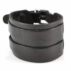 Collin Rowe Wide Raw Black Leather Cuff Bracelet