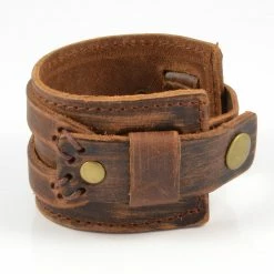 Collin Rowe Golden Brown Leather Cuff Bracelet -MEN'S BRACELETS Sales Store brunt bredt laederarmband 2