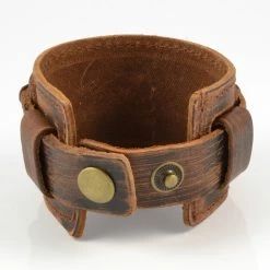 Collin Rowe Golden Brown Leather Cuff Bracelet -MEN'S BRACELETS Sales Store brunt bredt laederarmband 3