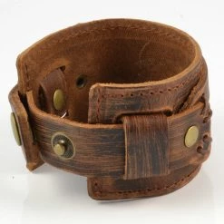 Collin Rowe Golden Brown Leather Cuff Bracelet -MEN'S BRACELETS Sales Store brunt bredt laederarmband 4