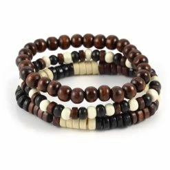 Collin Rowe Brown, Beige & Black Wood Bead Bracelet