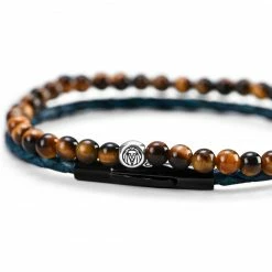 Lucleon Blue Leather & Tiger's Eye Bracelet Set -MEN'S BRACELETS Sales Store cbgvknk