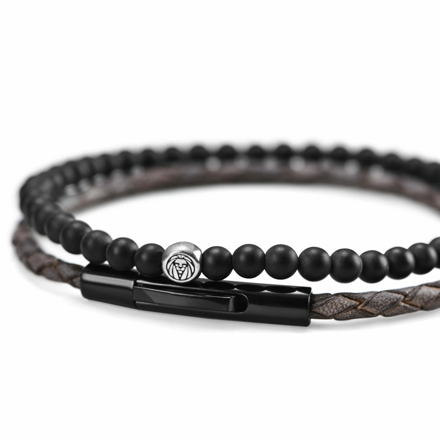Lucleon Grey Leather & Matte Black Stone Bracelet Set 3 Lucleon Grey Leather & Matte Black Stone Bracelet Set - Image 3
