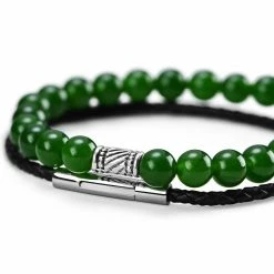 Neshraw Jade-Coloured Natural Stone & Braided Leather Band Bracelet Set -MEN'S BRACELETS Sales Store cbujlguj