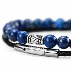Neshraw Blue Marble & Braided Leather Band Bracelet Set -MEN'S BRACELETS Sales Store cbyuhgbhj