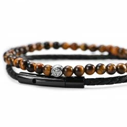 Lucleon Black Leather & Natural Stone Bracelet Set -MEN'S BRACELETS Sales Store cftkyu