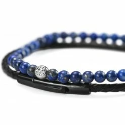 Lucleon Black Leather & Marine Blue Stone Bracelet Set 7 Lucleon Black Leather & Marine Blue Stone Bracelet Set -MEN'S BRACELETS Sales Store cgyugyuj