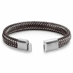 Lucleon Brown Leather & Stainless Steel Braided Bracelet -MEN'S BRACELETS Sales Store cvyfugikj 2