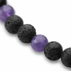 Arkai Sanatio | 8mm Black Lava Rock & Amethyst Bracelet -MEN'S BRACELETS Sales Store dagftyugyhuk