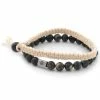 Lucleon Black & Natural Stone & Braided White Cotton Bracelet Set