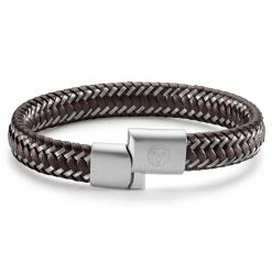 Lucleon Brown Leather & Stainless Steel Braided Bracelet -MEN'S BRACELETS Sales Store dgbglujh 1