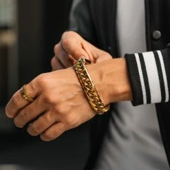 Fort Tempus Chunky Gold-Tone Stainless Steel Curb Chain Bracelet -MEN'S BRACELETS Sales Store dsc4927 sq