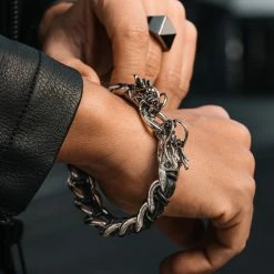 Fort Tempus Black Leather & Stainless Steel Curb Chain Dragon Bracelet 8 Fort Tempus Black Leather & Stainless Steel Curb Chain Dragon Bracelet -MEN'S BRACELETS Sales Store dsc5176 sq