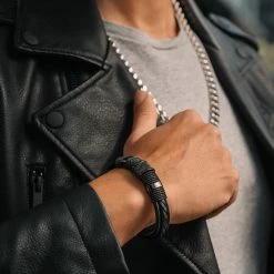 Lucleon Icon | All Black Leather & Stainless Steel Bracelet -MEN'S BRACELETS Sales Store dsc5243 sq 1
