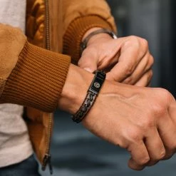 Lucleon Brown Braided Leather & Stainless Steel Bracelet -MEN'S BRACELETS Sales Store dsc5528 h