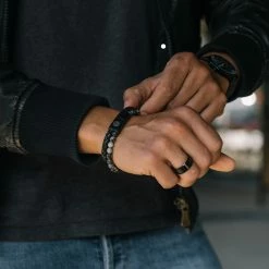 Lucleon Icon | Black Leather & Grey Jasper Double Bracelet -MEN'S BRACELETS Sales Store dsc5960 1