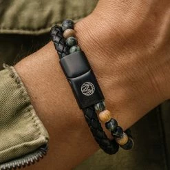 Lucleon Icon | Black Leather & Green Stone Double Bracelet -MEN'S BRACELETS Sales Store dsc6115 bm