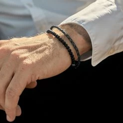 Lucleon Grey Leather & Matte Black Stone Bracelet Set 9 Lucleon Grey Leather & Matte Black Stone Bracelet Set -MEN'S BRACELETS Sales Store gray 925 william bracelet 01