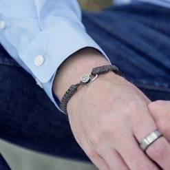 Lucleon Grey Waxed Cotton & Silver Bracelet -MEN'S BRACELETS Sales Store grey 925 james bracelet 01