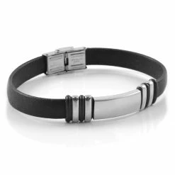 Fort Tempus Black Glossy Rubber & Stainless Steel Bracelet