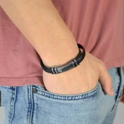 Fort Tempus Casual Black Rubber & Stainless Steel Path Bracelet -MEN'S BRACELETS Sales Store gummi sti armba nd