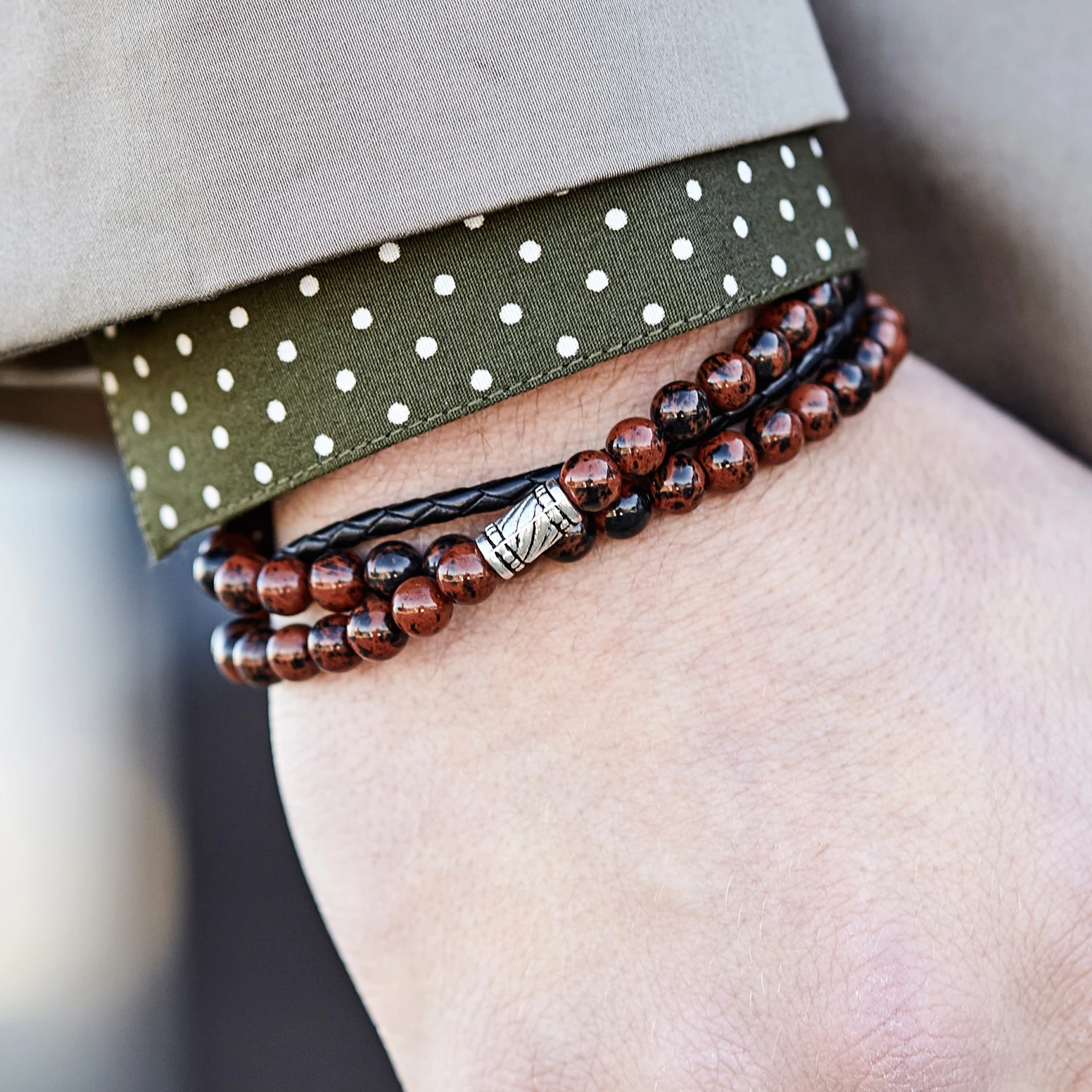 Neshraw Marbled Agate & Leather Bracelet Set 4 Neshraw Marbled Agate & Leather Bracelet Set - Image 4