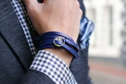 Collin Rowe Wrap-around Blue Leather Adjustable Bracelet -MEN'S BRACELETS Sales Store img 2395