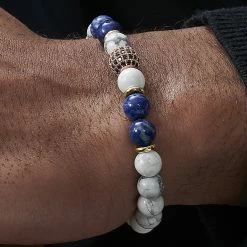 Neshraw White Turquoise, Blue Lapis Lazuli & Rose Gold-Tone Zirconia Bracelet 11 Neshraw White Turquoise, Blue Lapis Lazuli & Rose Gold-Tone Zirconia Bracelet -MEN'S BRACELETS Sales Store jwm megashoot bmbrace 1 11119