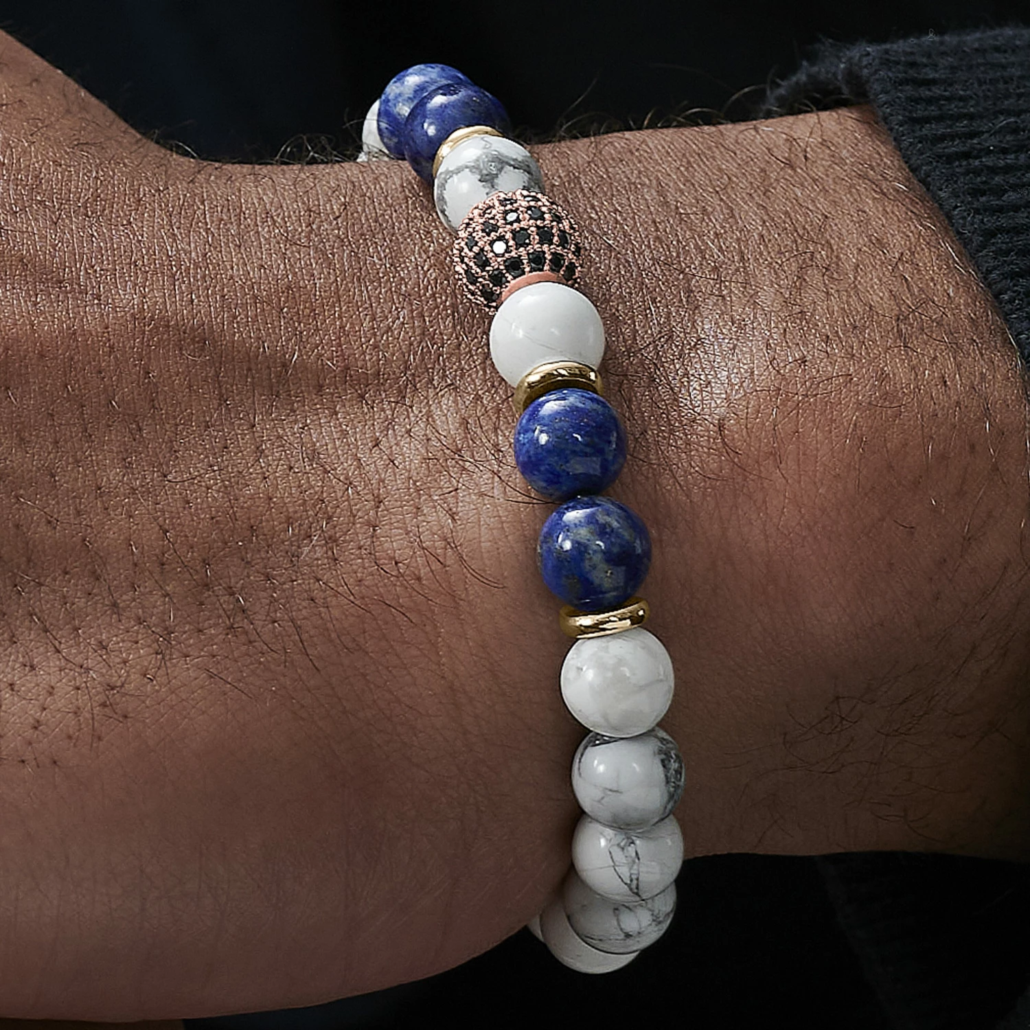 Neshraw White Turquoise, Blue Lapis Lazuli & Rose Gold-Tone Zirconia Bracelet 6 Neshraw White Turquoise, Blue Lapis Lazuli & Rose Gold-Tone Zirconia Bracelet - Image 6
