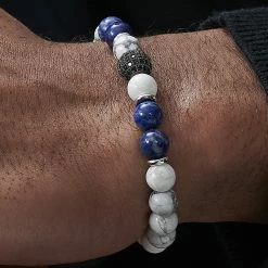 Neshraw White Turquoise, Blue Lapis Lazuli & Black Zirconia Bracelet -MEN'S BRACELETS Sales Store jwm megashoot bmbrace 1 11122