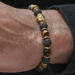 Neshraw Black Lava Rock & Tiger's Eye Tibetan Bracelet -MEN'S BRACELETS Sales Store jwm megashoot brace 1 11095 bm