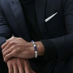 Neshraw White Pine, Blue Lapis Lazuli & Silver-Tone Zirconia Bracelet -MEN'S BRACELETS Sales Store jwm megashoot brace 1 11115
