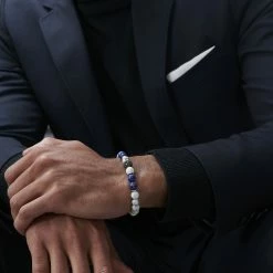 Neshraw White Turquoise, Blue Lapis Lazuli & Black Zirconia Bracelet -MEN'S BRACELETS Sales Store jwm megashoot brace 1 11122