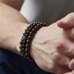 Lucleon Dark Brown, Red & Black Wooden Bracelet Set -MEN'S BRACELETS Sales Store jwm megashoot brace 2 14573 1