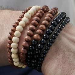 Collin Rowe Black, Brown & Cream Natural Wooden Bracelet Set -MEN'S BRACELETS Sales Store jwm megashoot brace 2 4632 bm